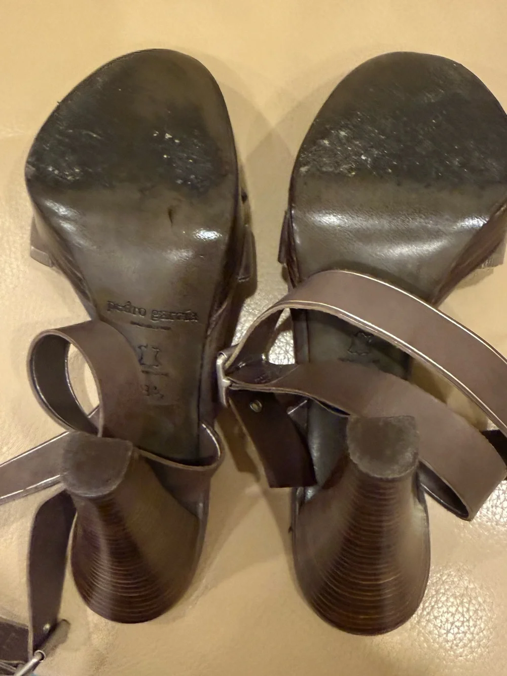 Pedro Garcia Dark Brown Leather Crisscross Platform Sandals